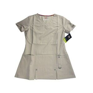 Dickies Xtreme Stretch V-Neck Scrub Top Dark Khaki Stretch XXS Pockets Medical